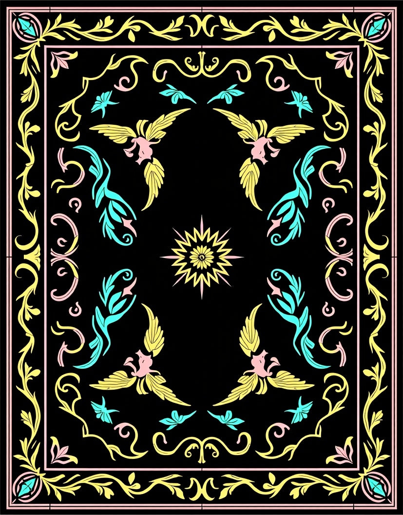 Whimsical Pink Yellow Blue Winged Creature Rug