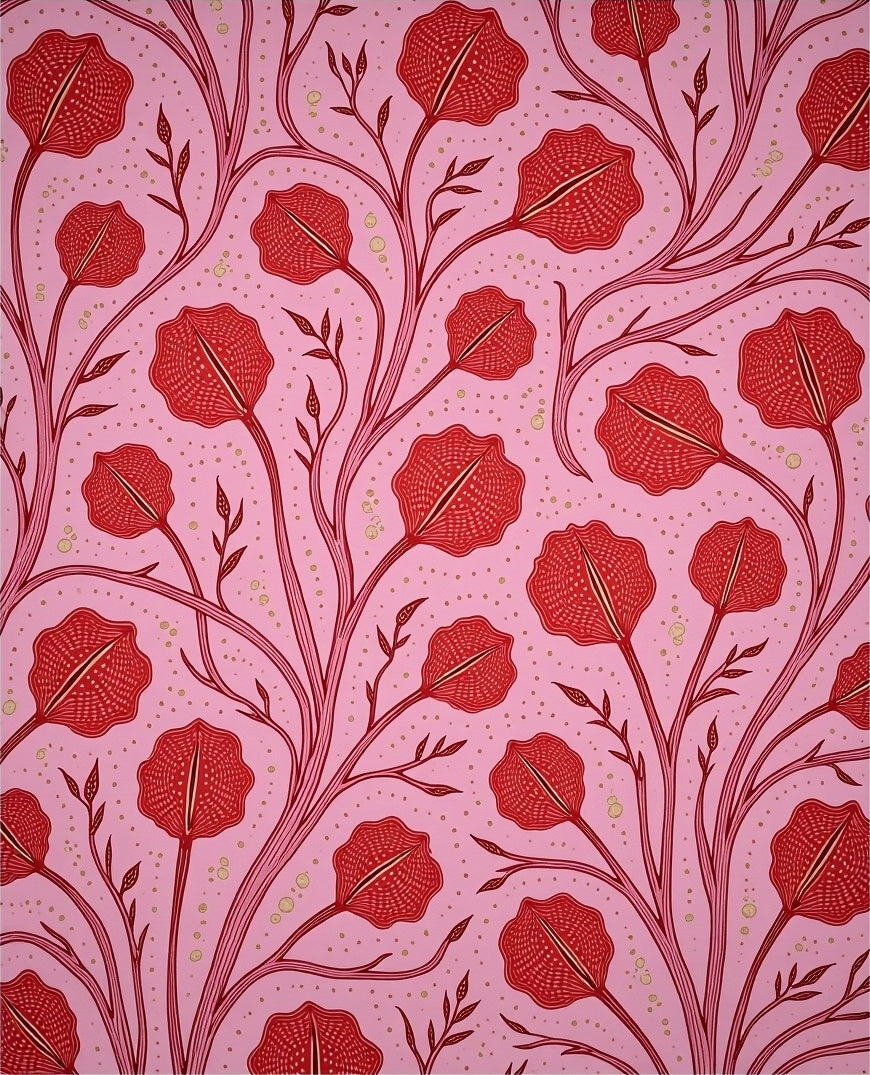 Pink Red Floral Vine Botanical Art Rug