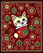 Festive Red Cat Christmas Ornaments Rug