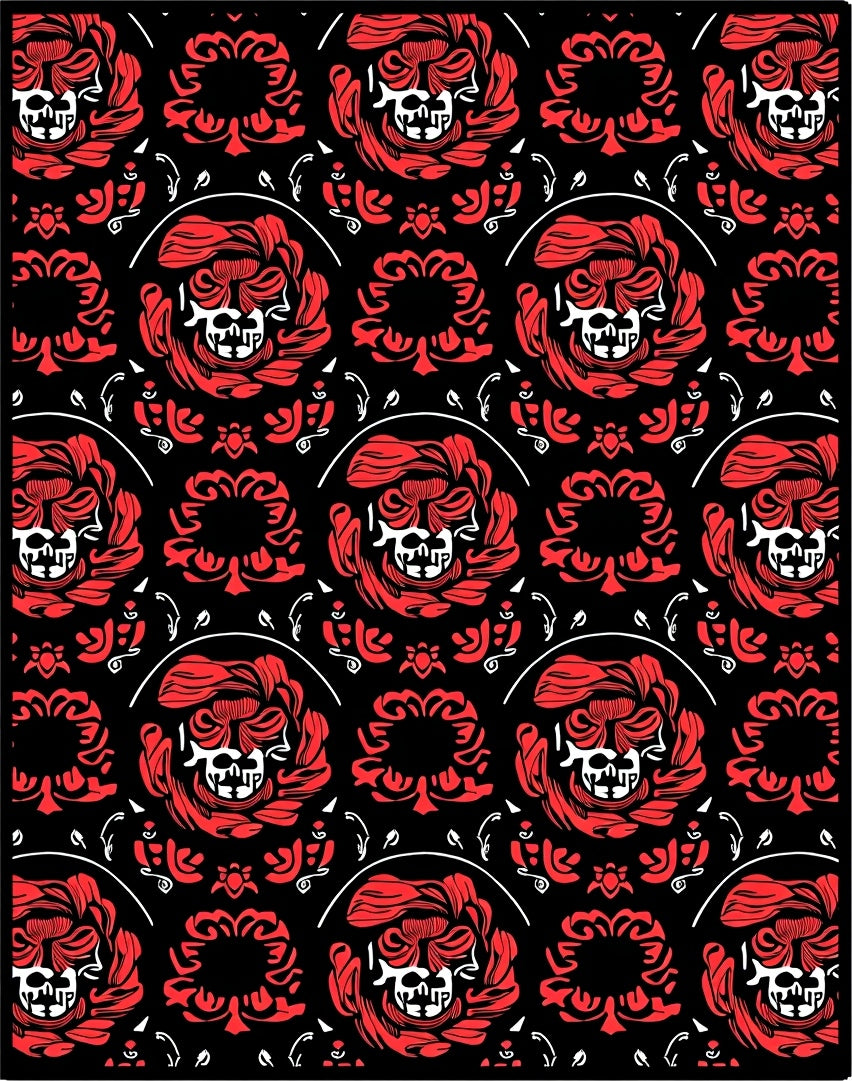 Crimson Skull Baroque Floral Rug