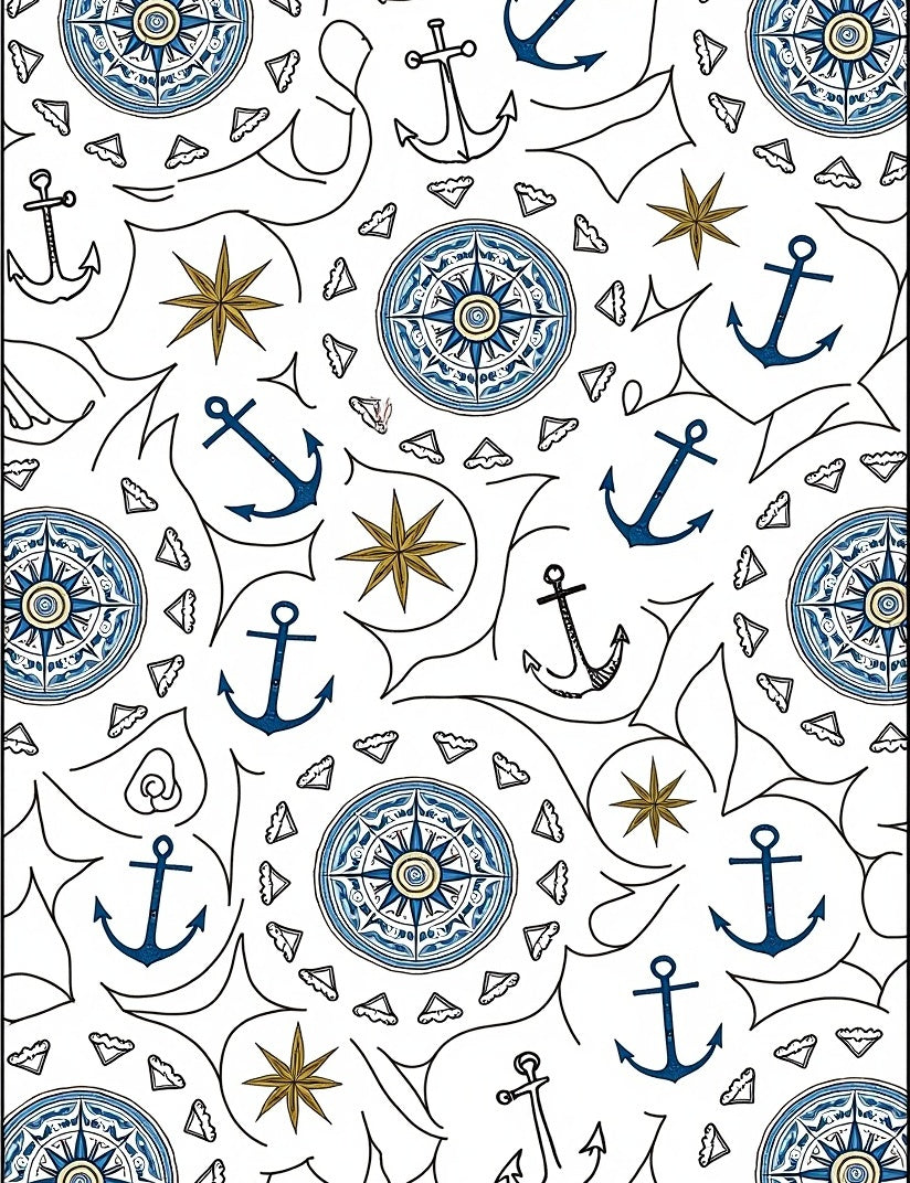 Nautical Anchors Compasses Starburst Chart Rug