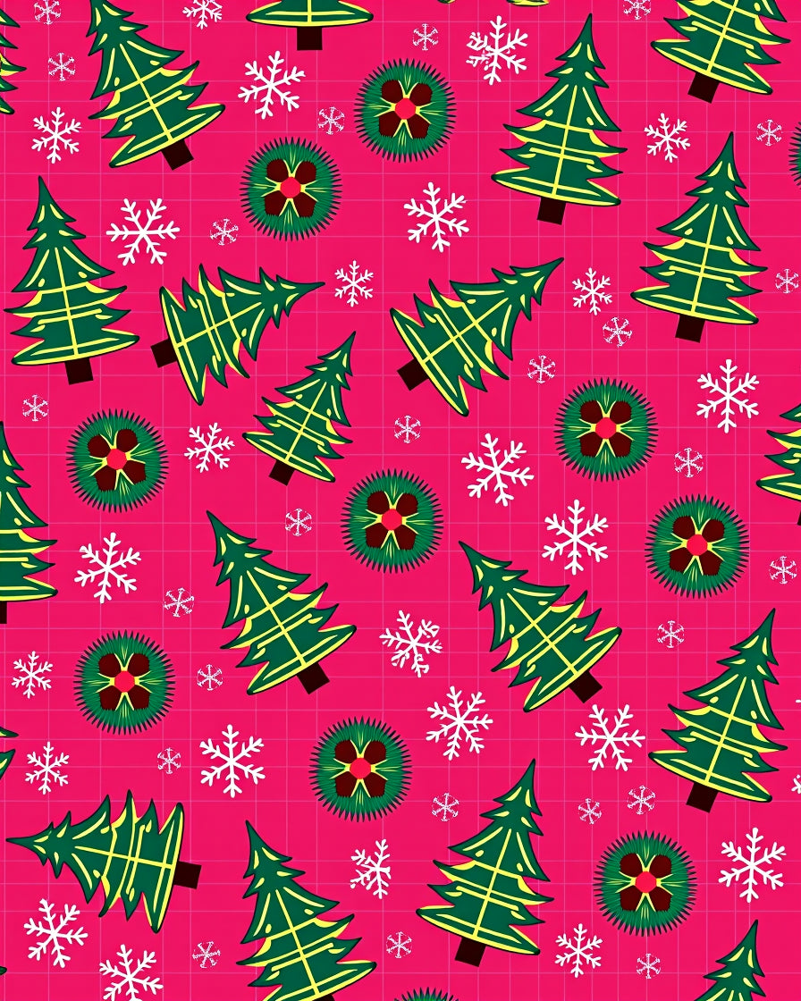 Festive Green Christmas Trees Snowflakes Rug