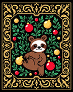 Whimsical Sloth Floral Red Yellow Round Rug