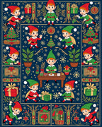 Christmas Elves And Gifts Navy Blue Rug