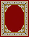 Deep Red Geometric Gold Medallion Frame Rug