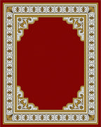 Deep Red Geometric Gold Medallion Frame Rug