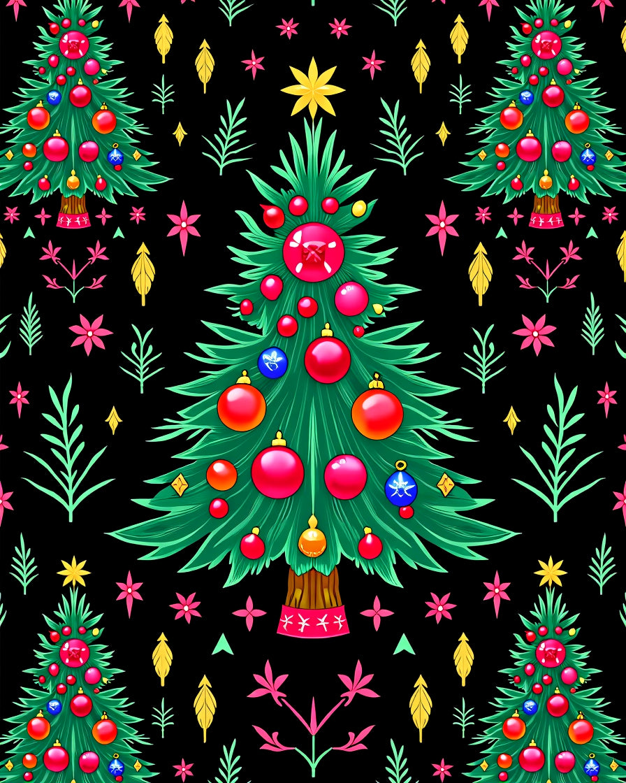 Whimsical Emerald Christmas Tree Garland Rug