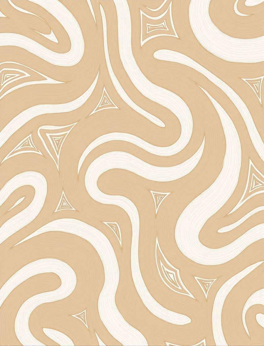 Sandy Beige Swirling Lines Triangles Rug