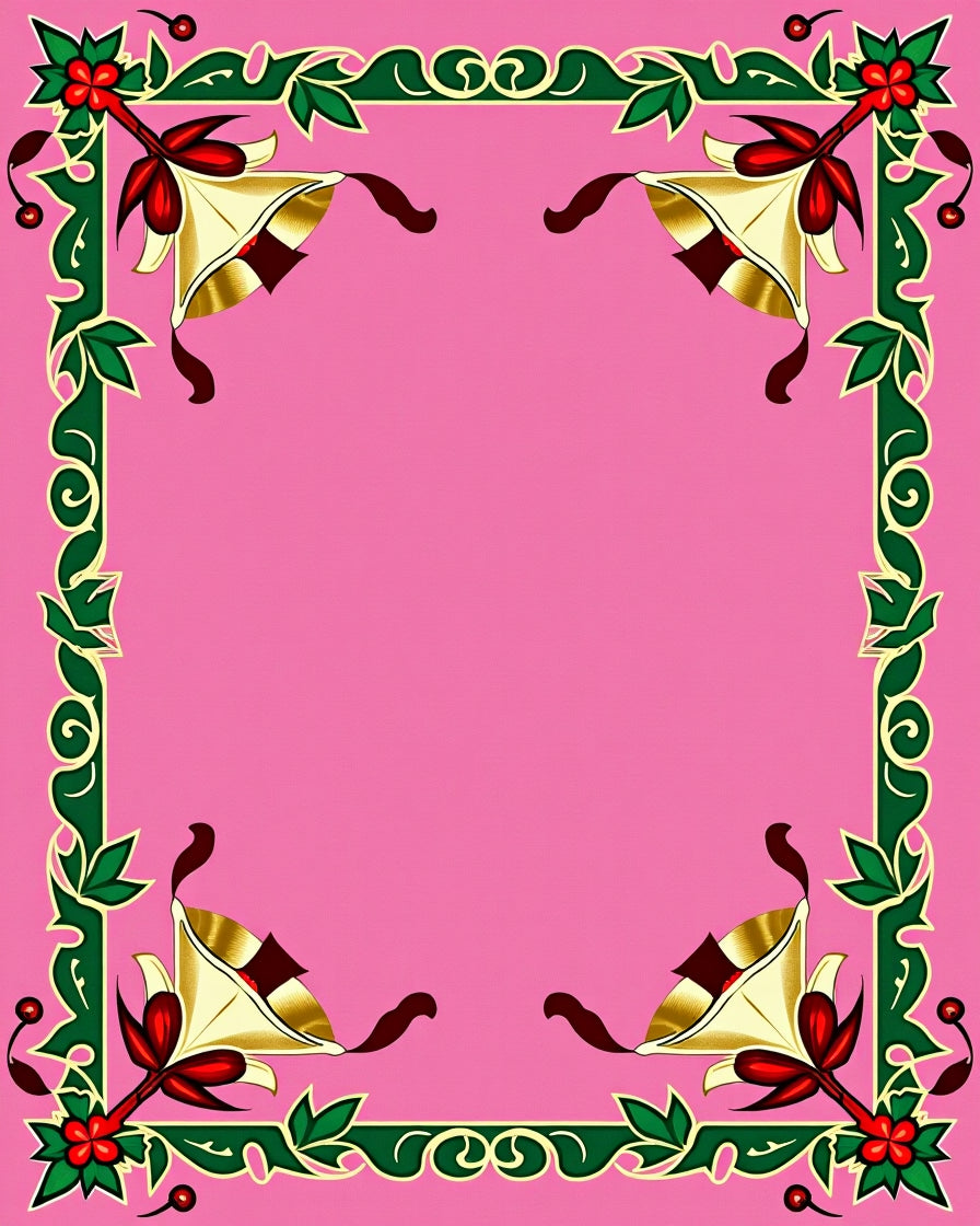 Pink Floral And Bell Border Rug