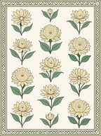 Cream Yellow Floral Garden Border Rug