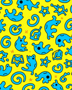 Bright Blue Whimsical Jellyfish Shapes Rug