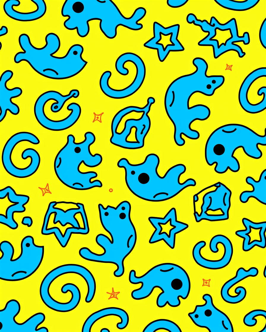 Bright Blue Whimsical Jellyfish Shapes Rug