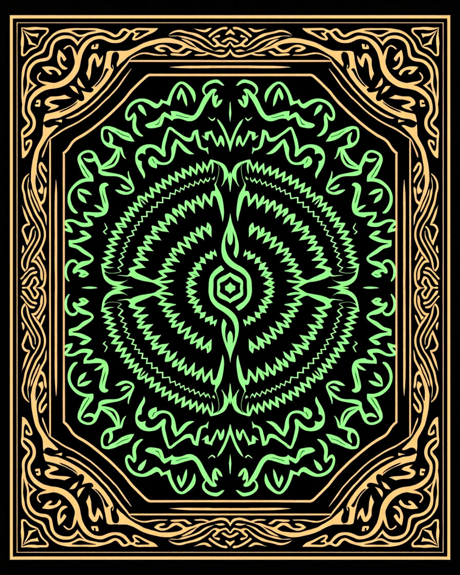 Luminous Green Abstract Inner Swirl Frame Rug
