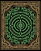 Luminous Green Abstract Inner Swirl Frame Rug