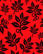 Bold Black Leaf Vine Red Background Rug
