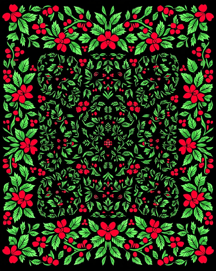 Black Floral Berry Garden Immersive Rug