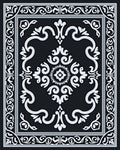 Ornate Black White Scrollwork Medallion Rug