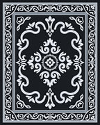 Ornate Black White Scrollwork Medallion Rug