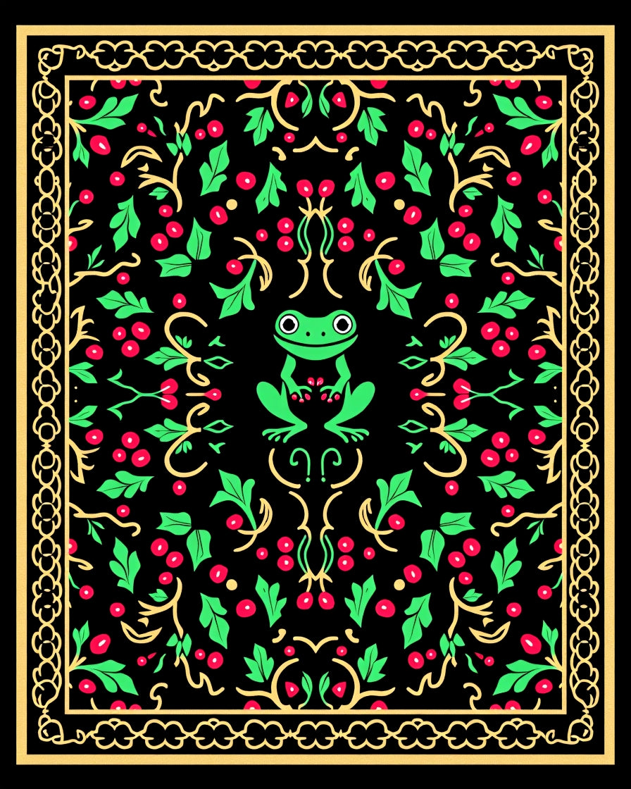 Green Frog Berry Vine Border Rug
