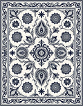 Navy Floral Medallion Scroll Border Rug