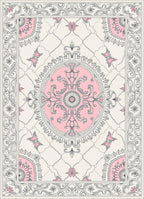 Pink Butterfly Medallion Scrollwork Rug