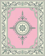 Pink Green Floral Sunburst Frame Rug