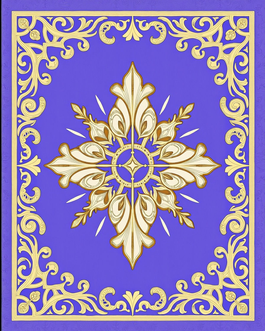 Regal Blue Golden Floral Medallion Rug