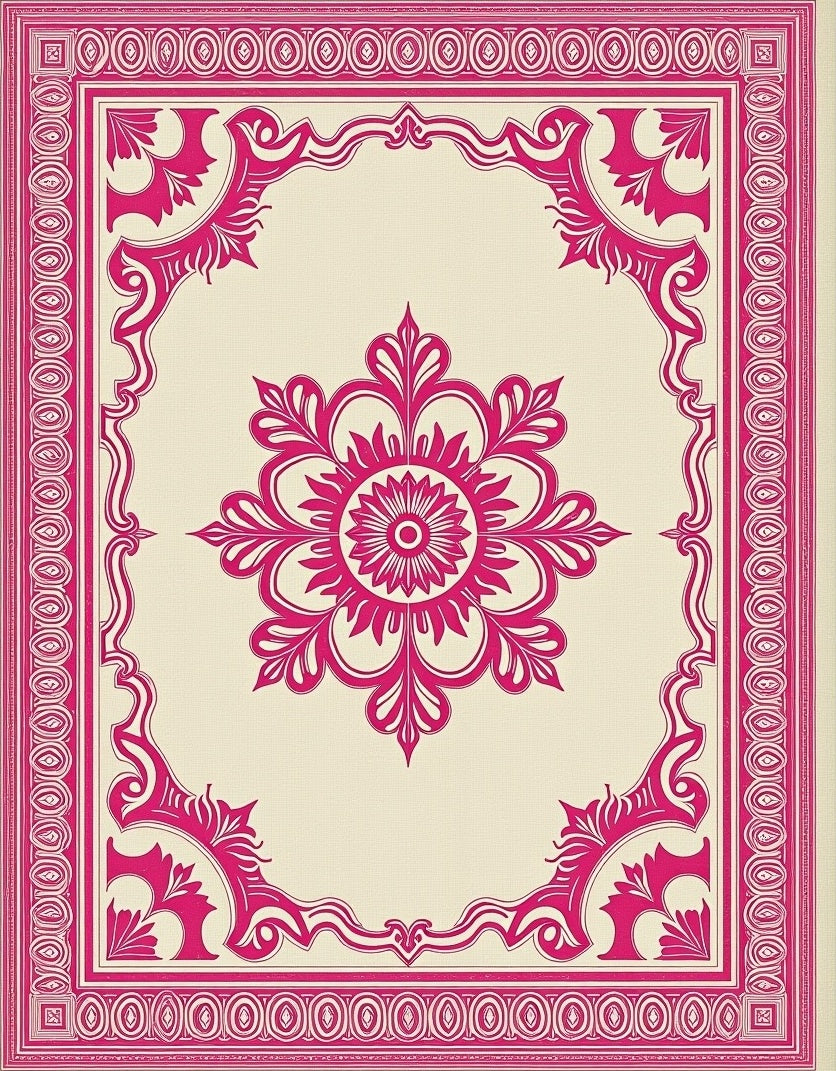 Ornate Crimson Bloom Border Rug