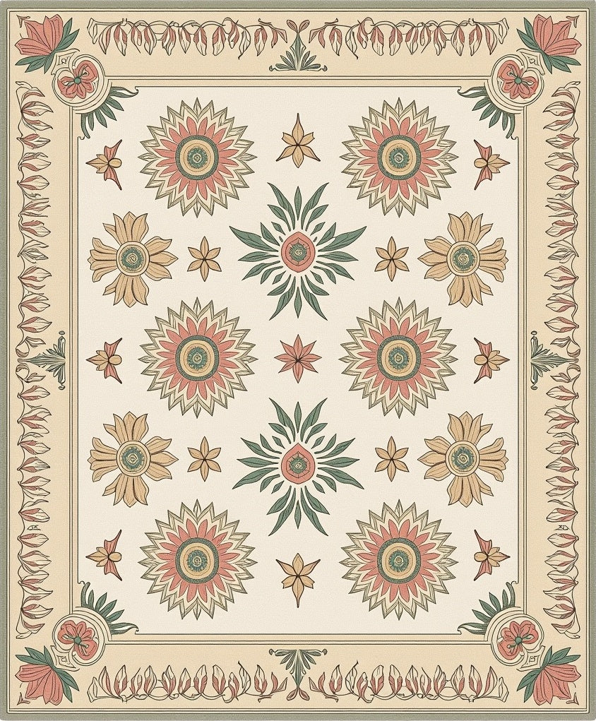 Coral Peach Floral Arrangement Rug