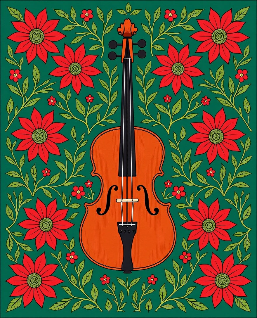 Vintage Violin Floral Green Rug