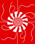 Bold Red Sun Swirl Petal Graphic Rug
