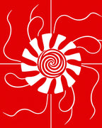 Bold Red Sun Swirl Petal Graphic Rug