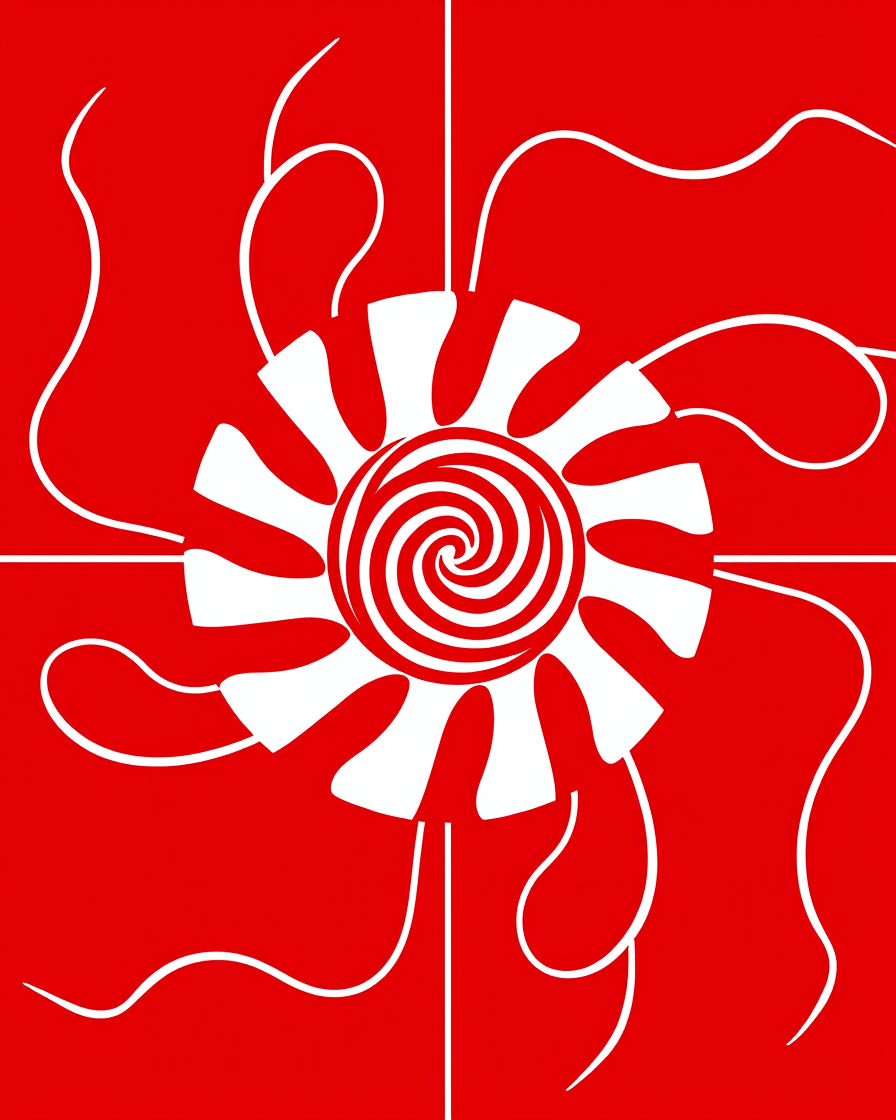 Bold Red Sun Swirl Petal Graphic Rug