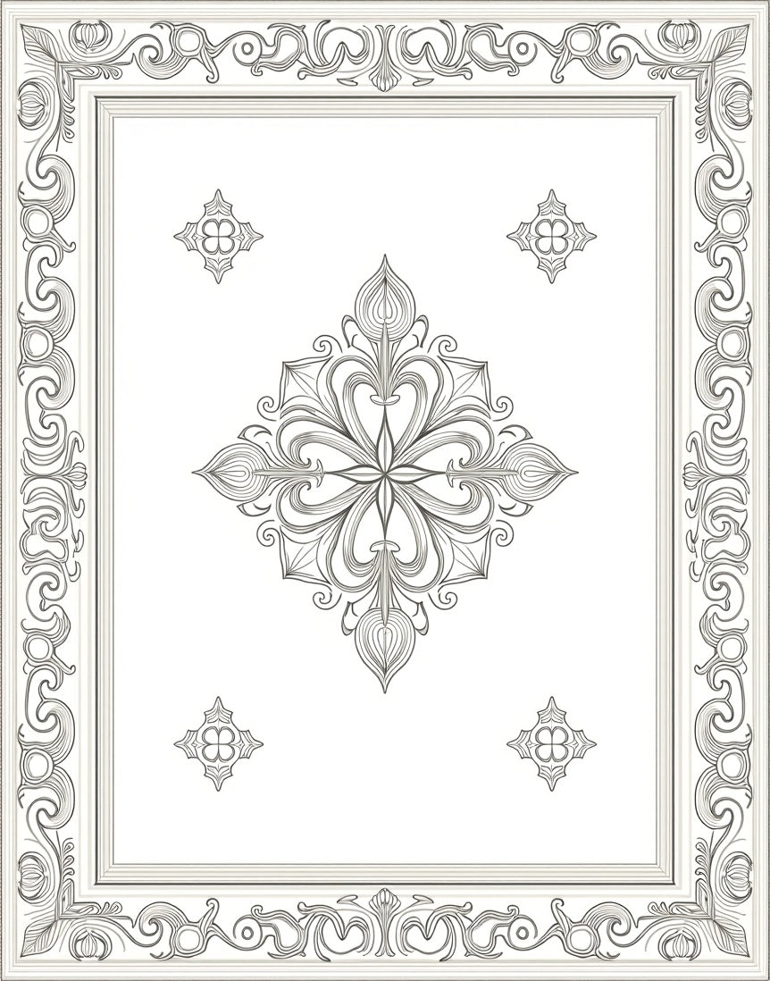 Ornate White Floral Medallion Frame Rug