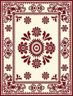 Crimson Botanical Border With Blooms Rug