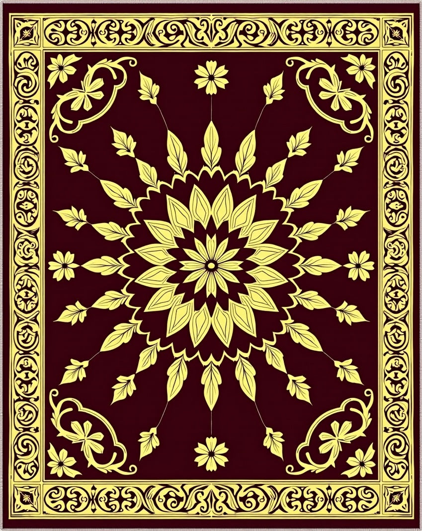Crimson Yellow Floral Medallion Rug