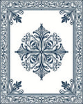 Ornate Dark Blue Floral Medallion Border Rug