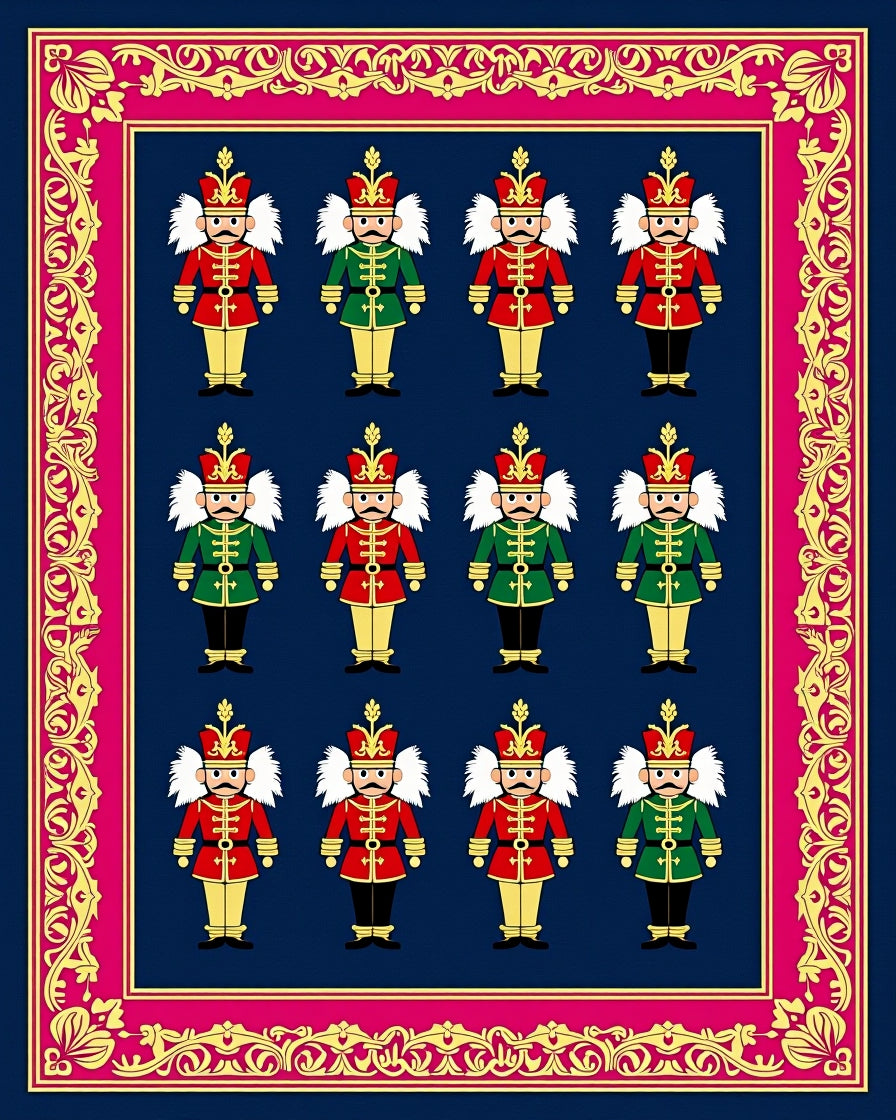 Red Green Nutcracker Soldiers Border Rug