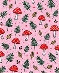 Whimsical Red Mushroom Fern Pink Rug