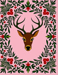 Pink Deer Floral Border Rug