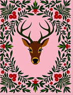 Pink Deer Floral Border Rug