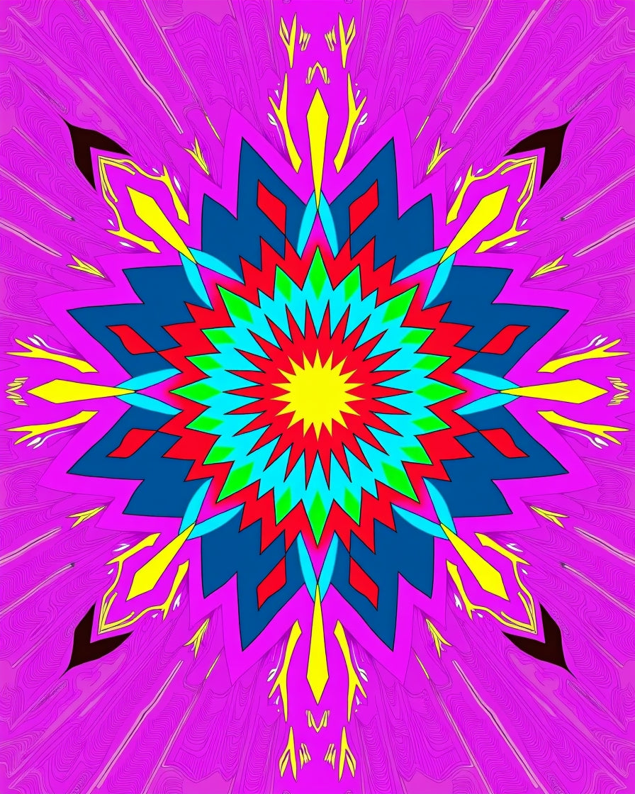 Vibrant Pink Sunburst Mandala Rug