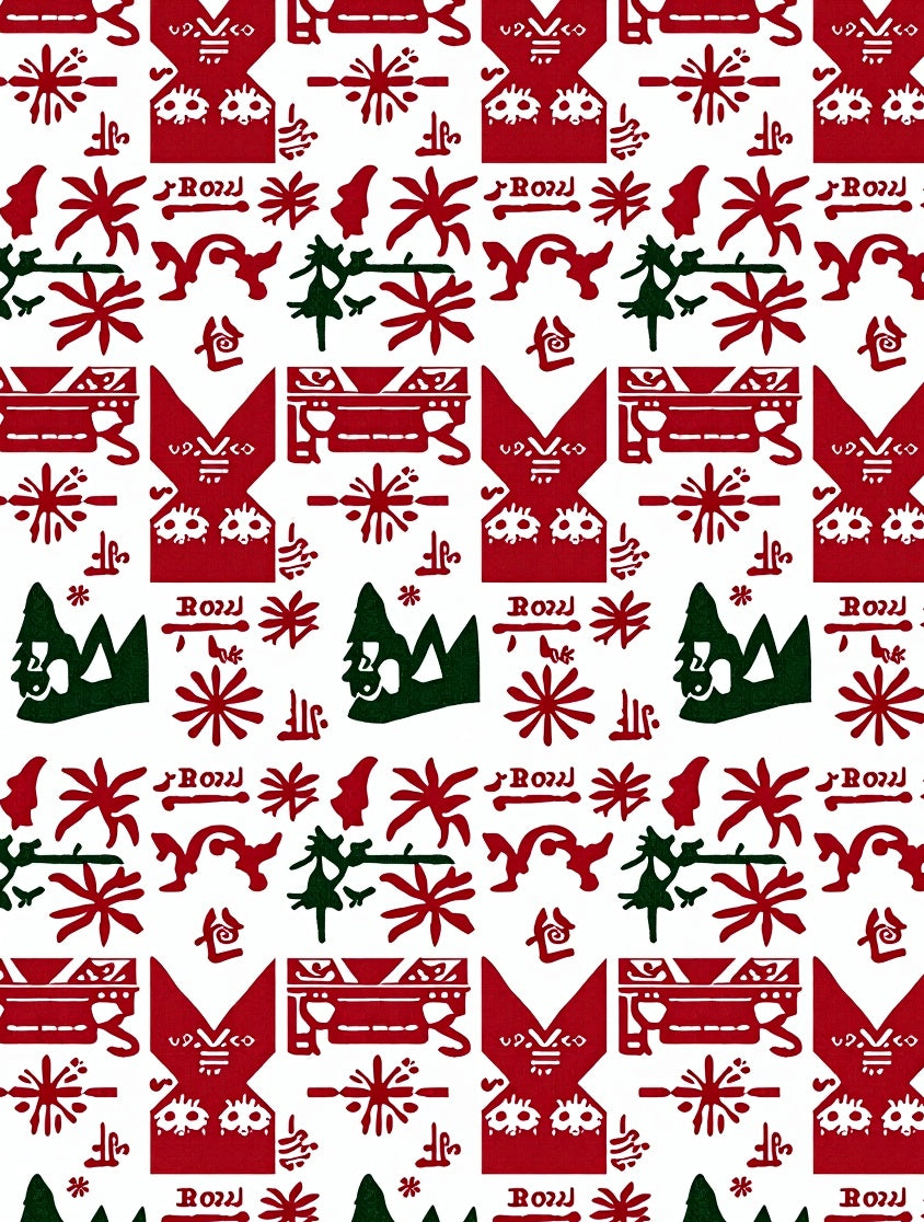 Rustic Red Green Folk Art Rug