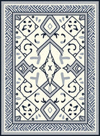 Cream Blue Geometric Central Diamond Rug