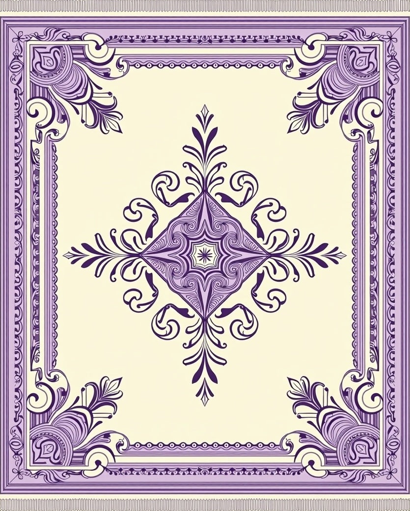 Lavendar Scrolls Cream Medallion Rug