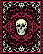 Black Crimson Skull Baroque Border Rug