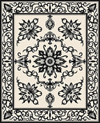 Cream Black Floral Arabesque Rug