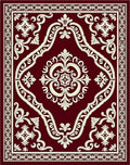Deep Red Ivory Medallion Scrollwork Rug