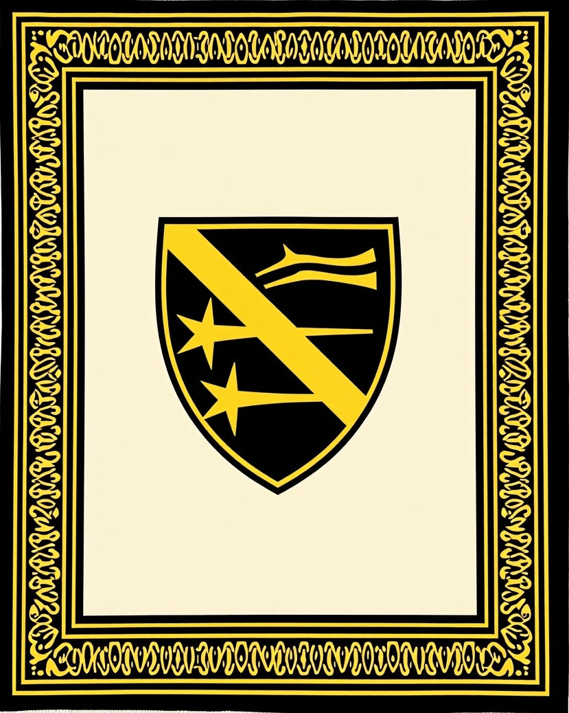 Black and Yellow Crest Border Rug