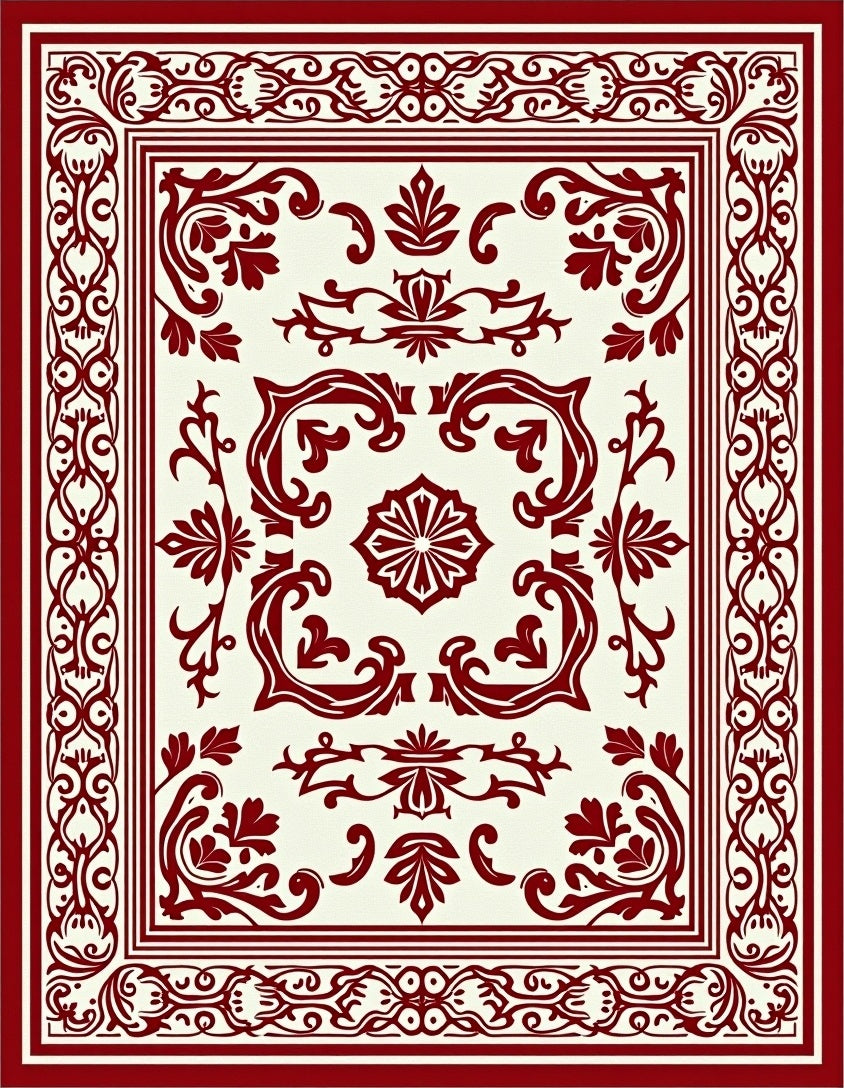 Elaborate Crimson Victorian Floral Rug